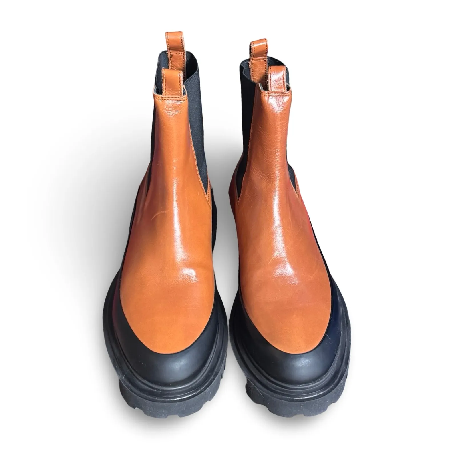 AllSaints Harlee Tan Brown Leather Lug Sole Chelsea Boots Size 8 Statement - Image 5