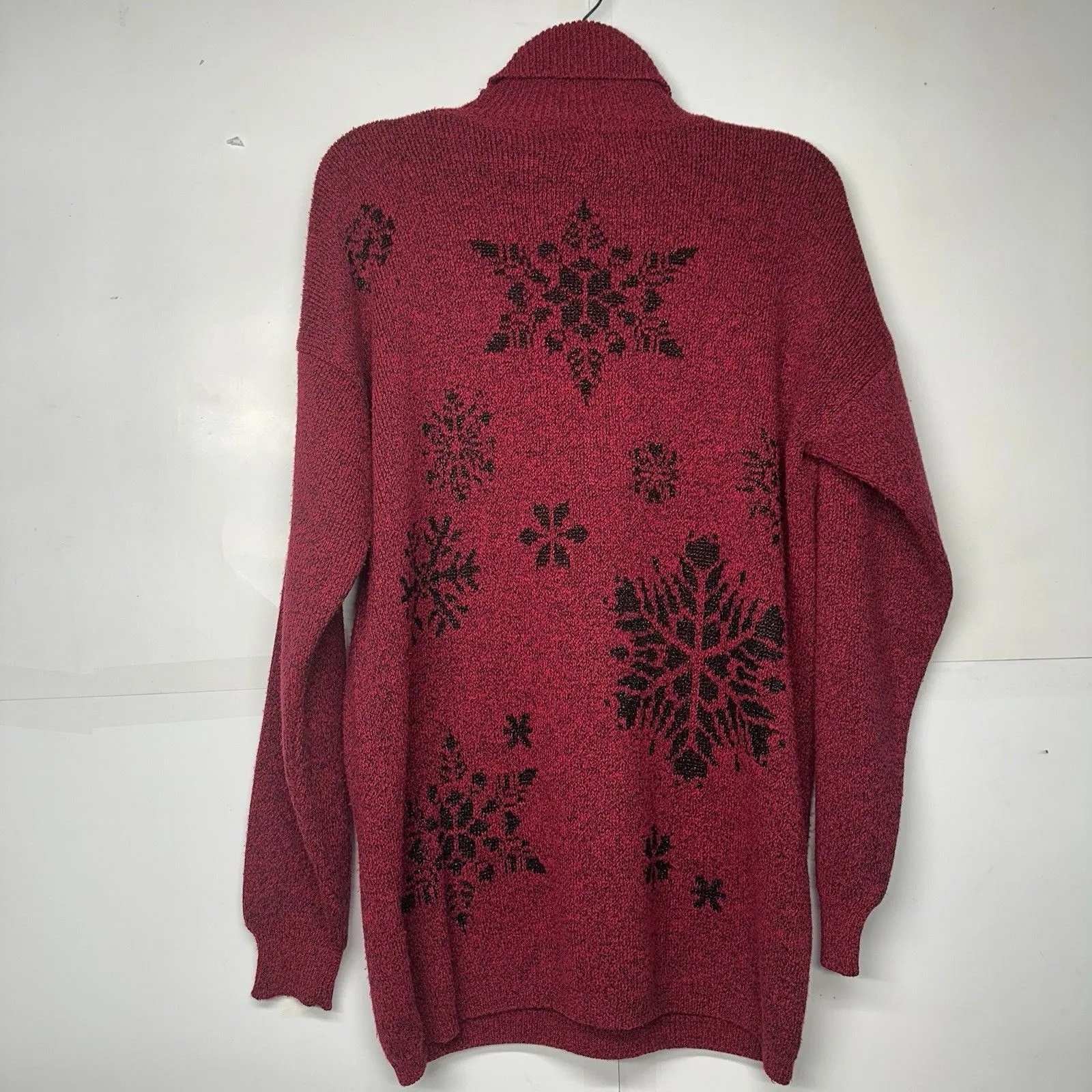 Crescendo Vintage Women’s Medium Red Sequin Snowflake Turtleneck Sweater - Image 12