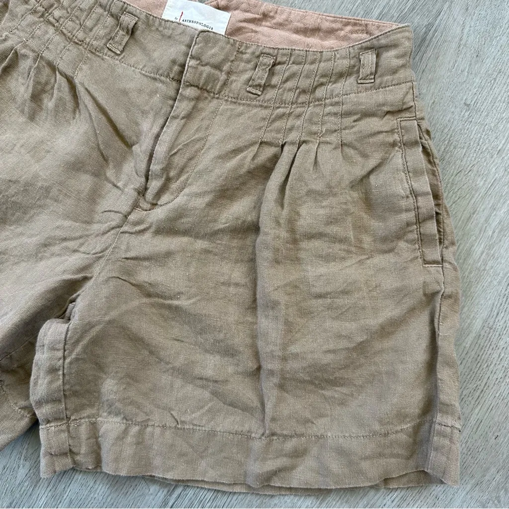 Anthropologie Pintuck Pleated Linen Shorts Women’s 0 Tan Beige - Image 4