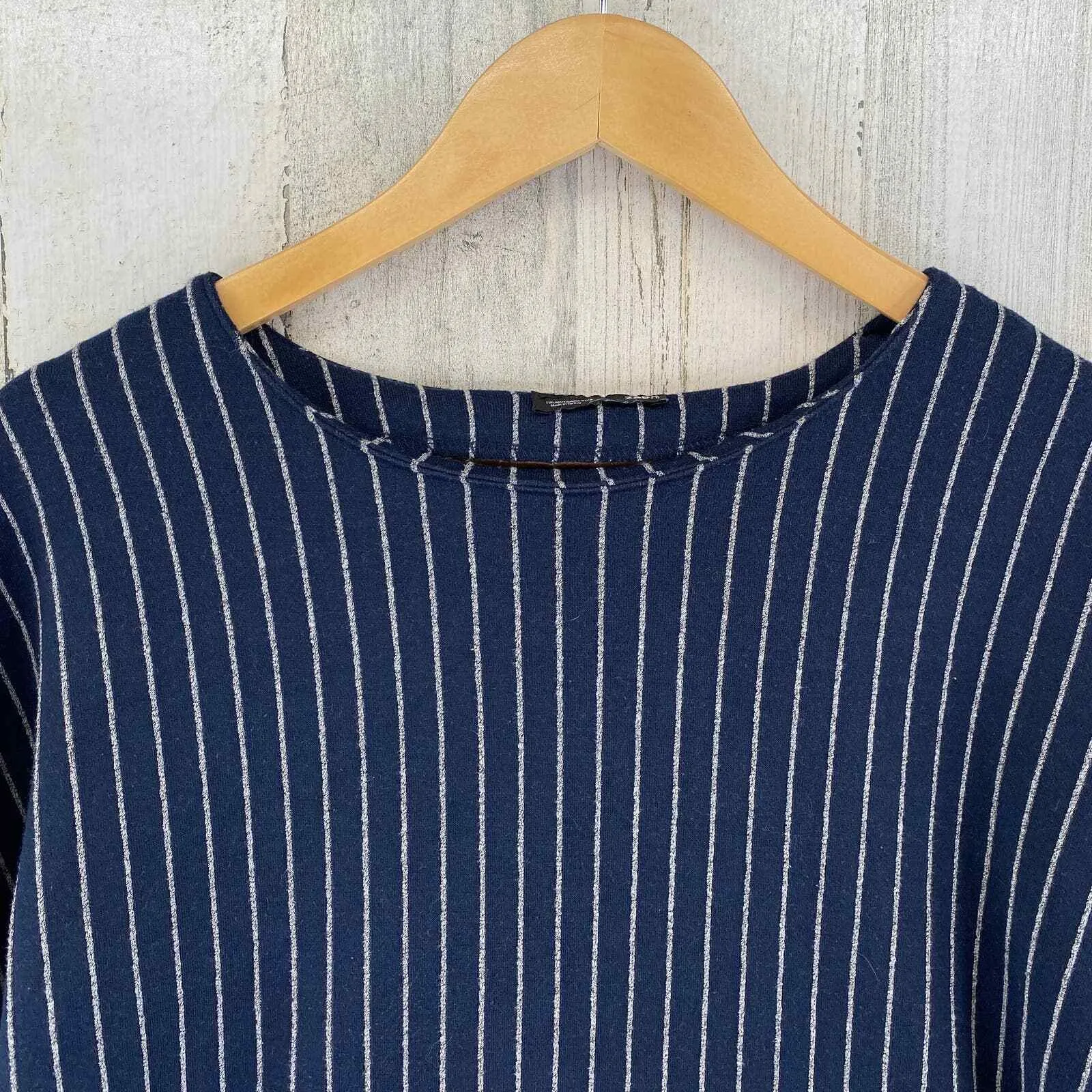 ZARA Shift Dress Womens Medium Blue Gray Pinstripe Knit Pullover - Image 3