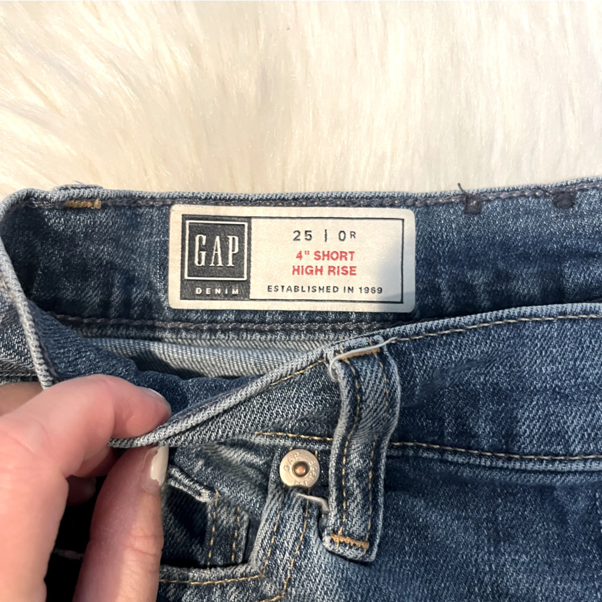 GAP Blue Distressed Button-Up Jean Shorts - Image 2