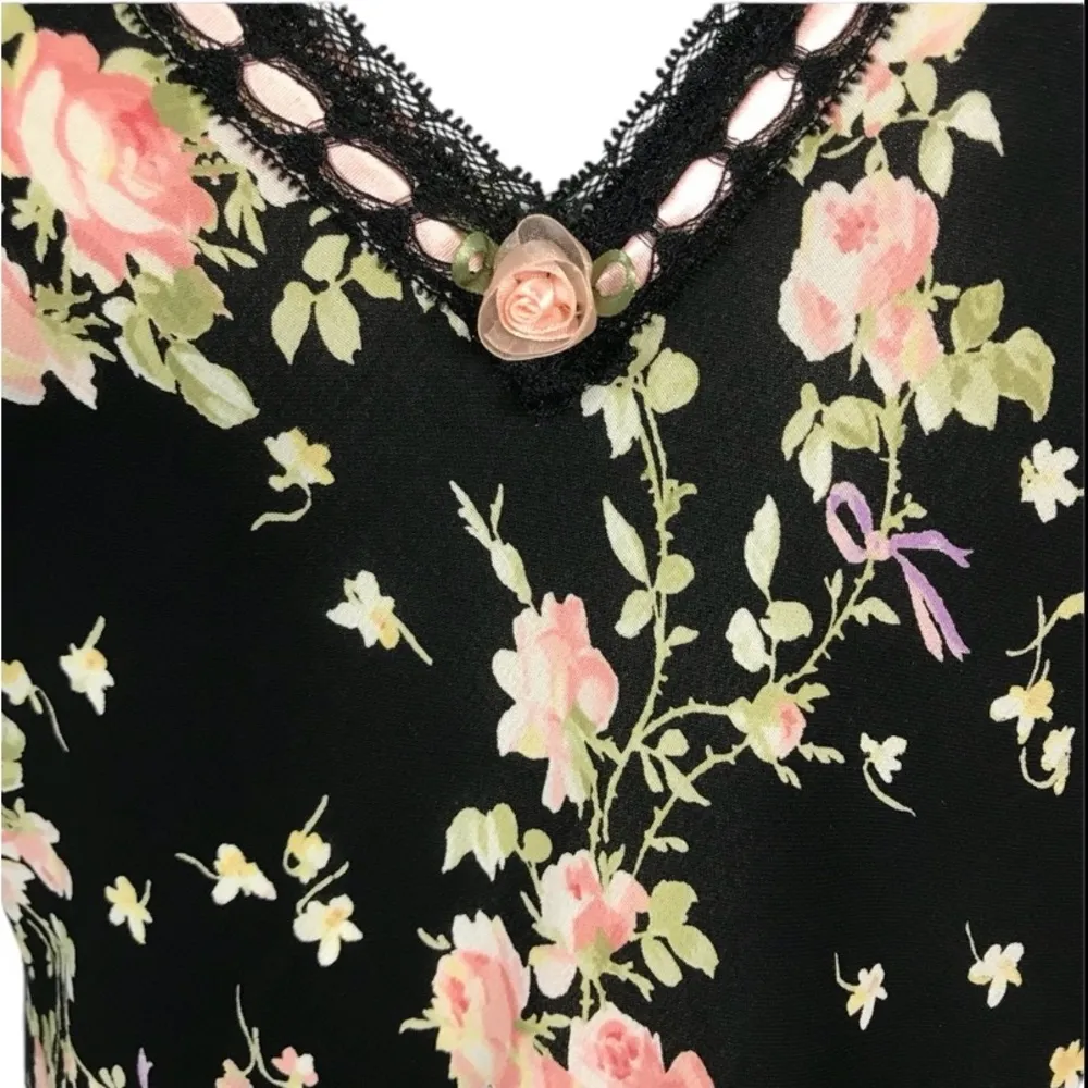 Oscar De La Renta Slip Dress Sz Small Floral Sleeveless V Neck Y2K Nightgown VTG - Image 3