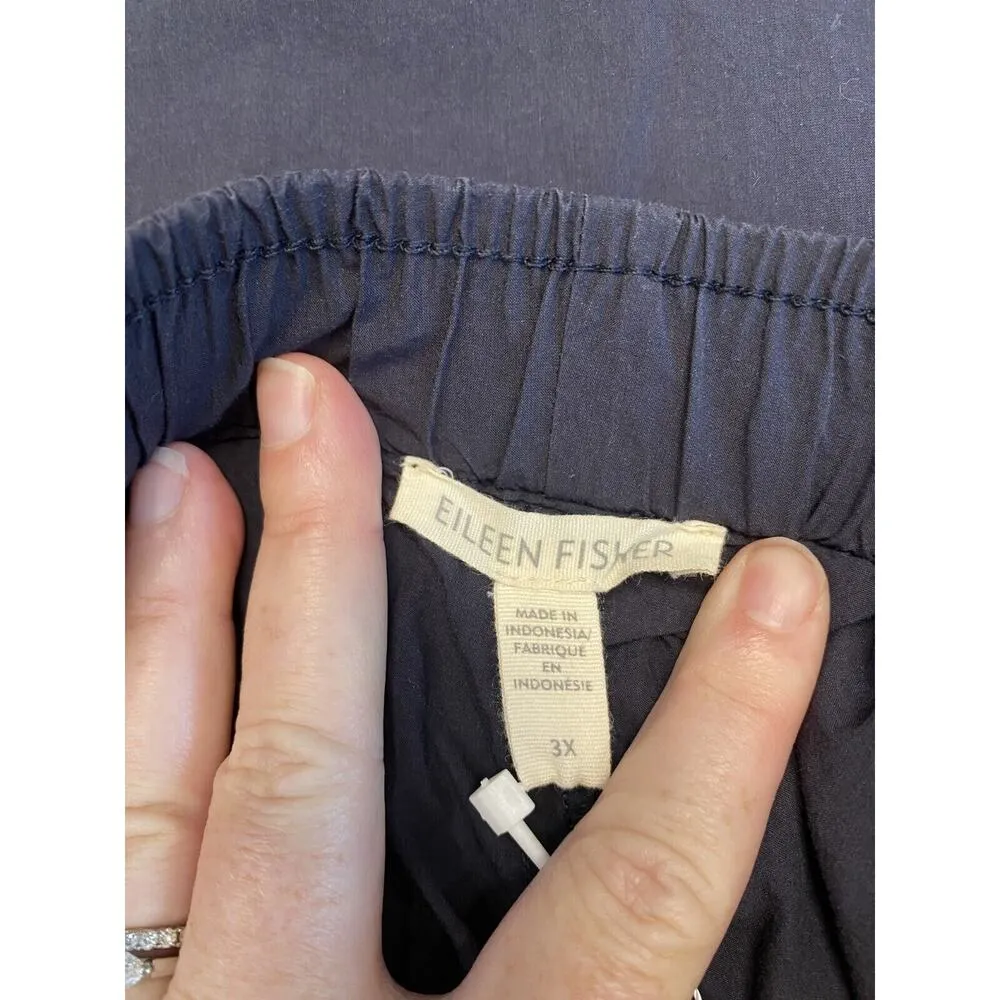 Eileen Fisher Wide-Leg Poplin Ankle Pants Women's 3X Nocturne Elastic Waist A35 - Image 7