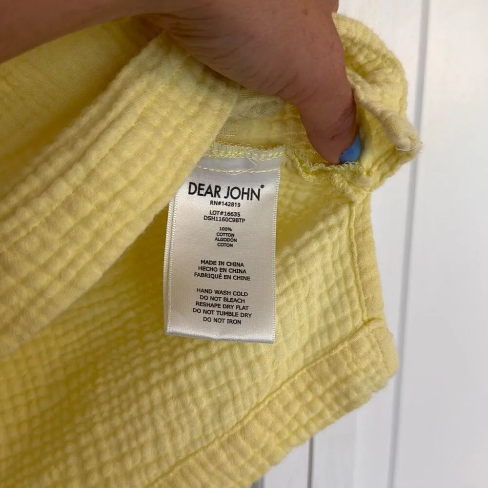 Dear John yellow gauze rolled cuff vneck top size M - Image 5