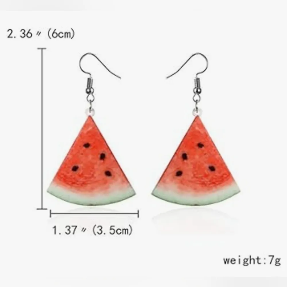 NWT! Acrylic Watermelon Fruit Dangle Earrings NEW Red - Image 3