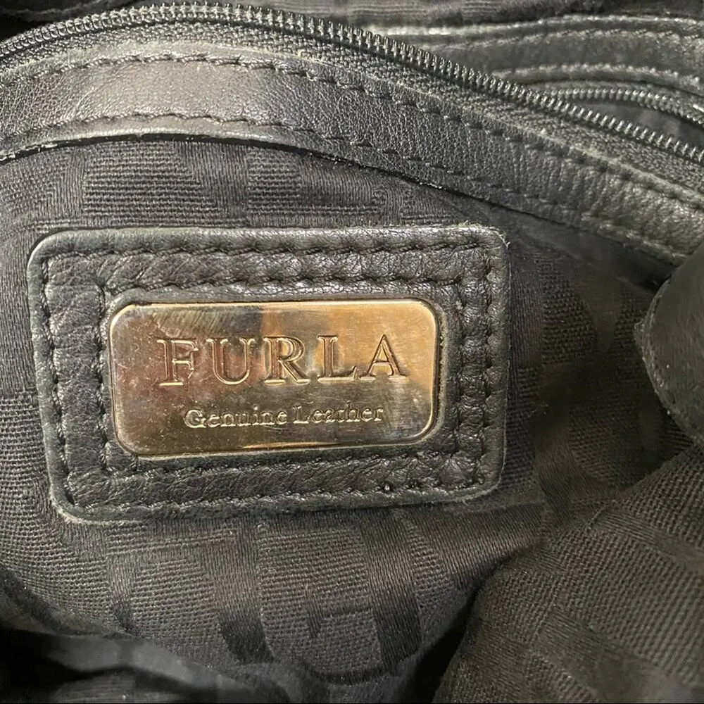 FURLA Drawstring Leather Hobo Black Bag - Image 5