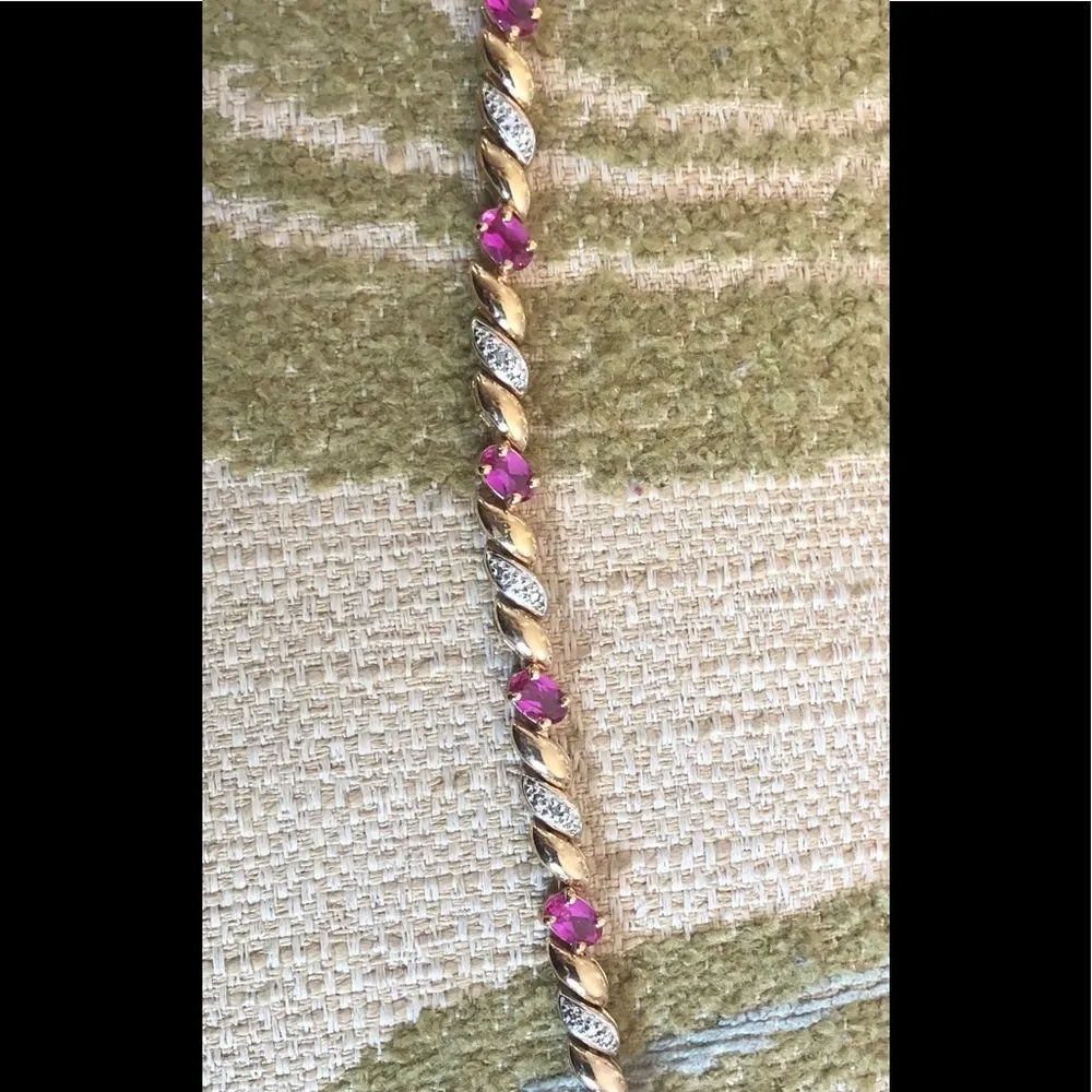 Gold Vermeil Bracelet Pink Topaz Faux Diamonds 8” Holiday Gift - Image 4