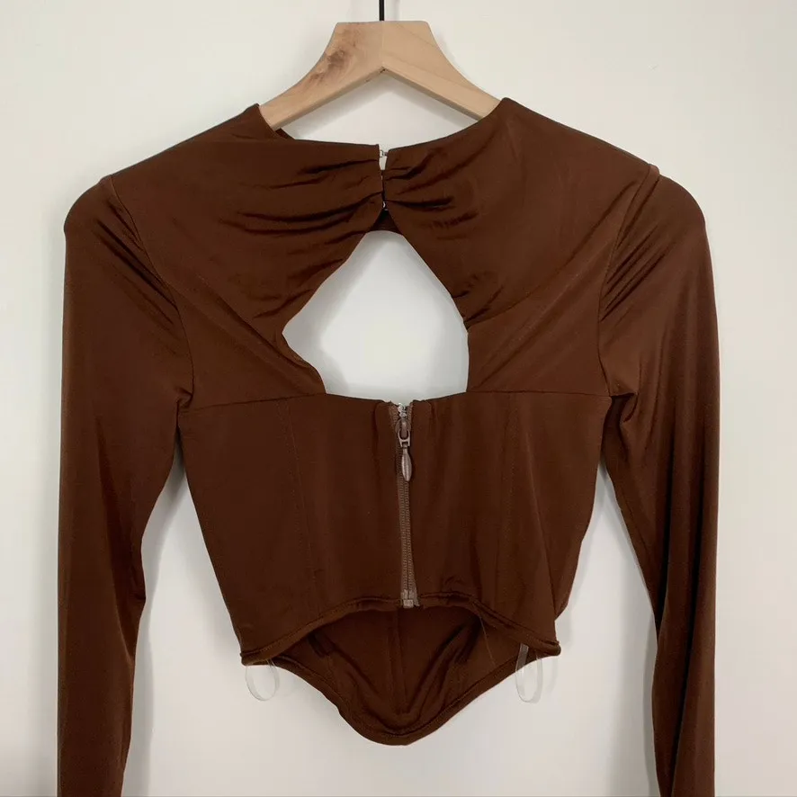 House of CB Natelle Chocolate Brown Corset Longsleeve Top Womens XS - Image 10