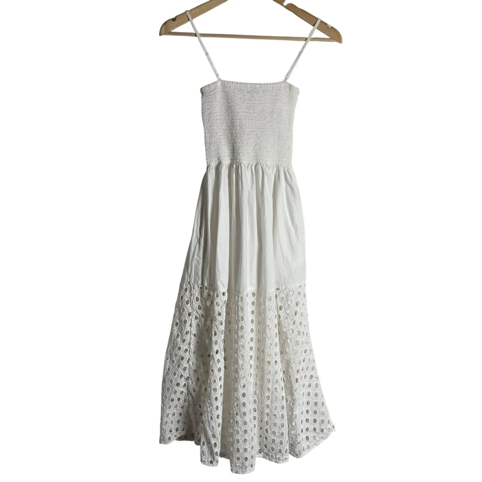 Solid & Striped Kennedy White Smocked Eyelet Sleeveless Coastal Midi Dress XS - Image 10
