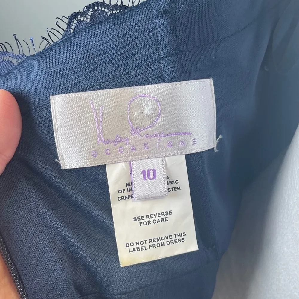 Hayley Paige Occasions Women's Navy Maxi Sleeveless Lace Top Cocktail Dress SZ10 - Image 4