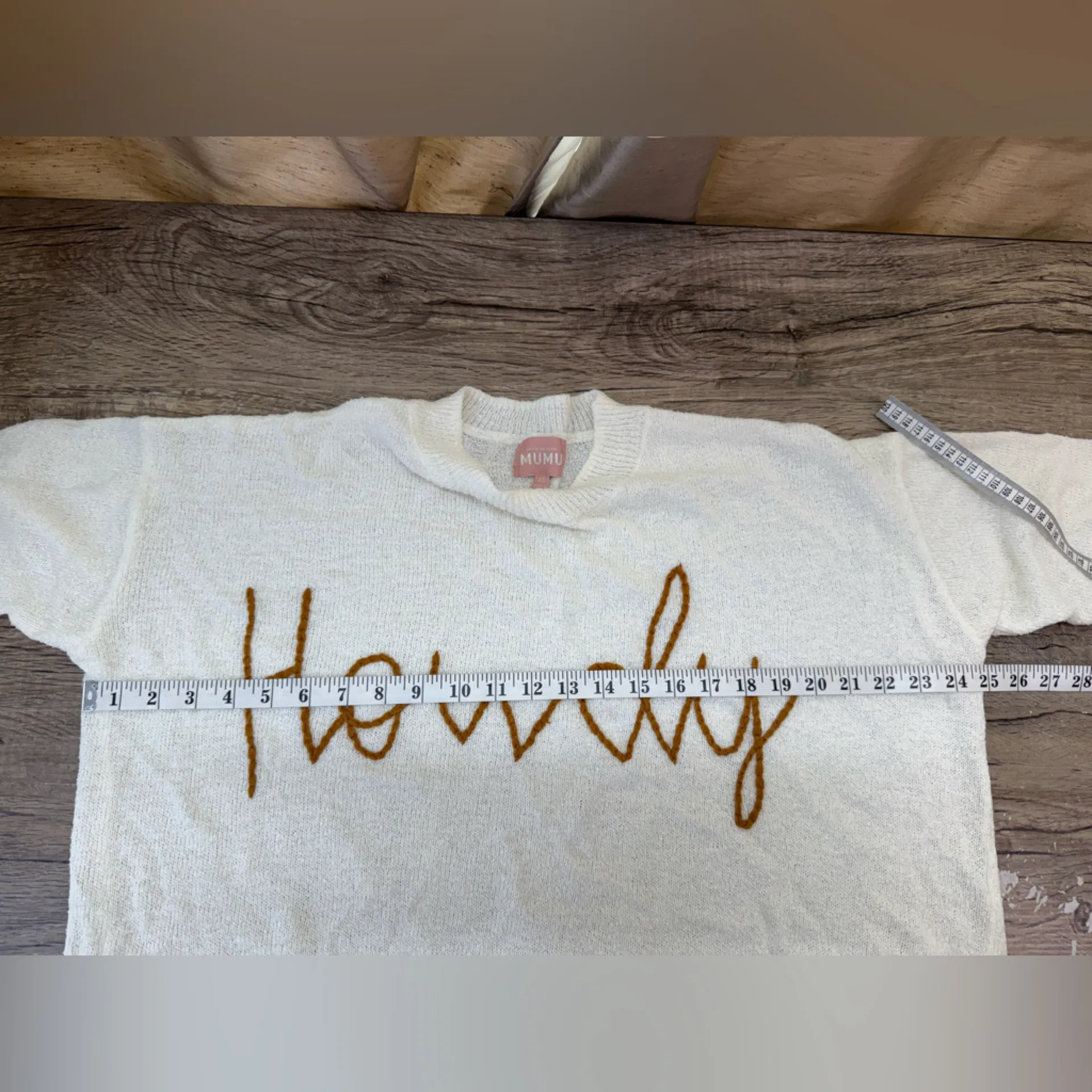 Show me your Mumu White Sweater with Brown 'Howdy'‎ Embroidery XS - Image 5