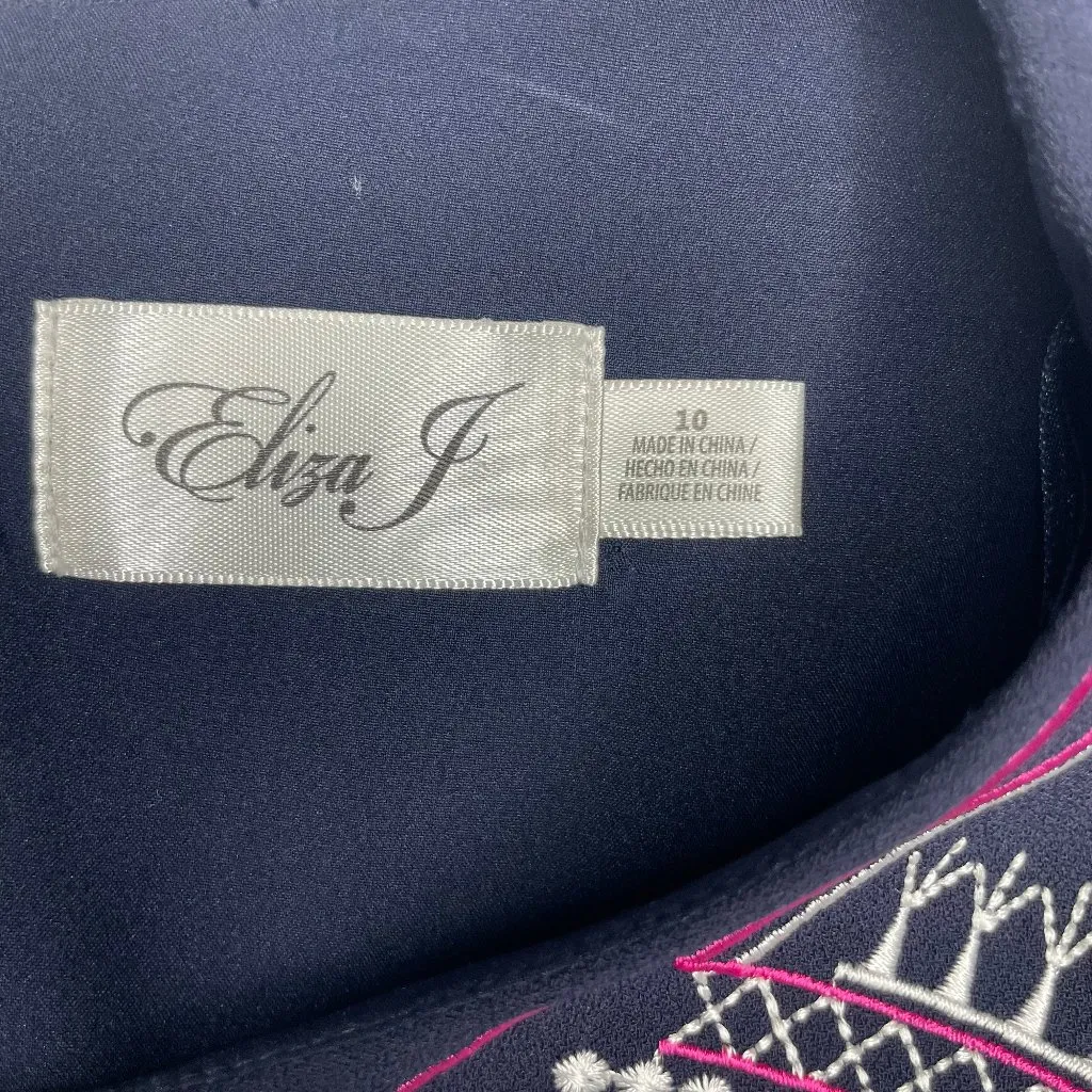 Navy Blue Paisley Embroidered Shift Dress Career Officesiren Sz 10 Work - Image 11