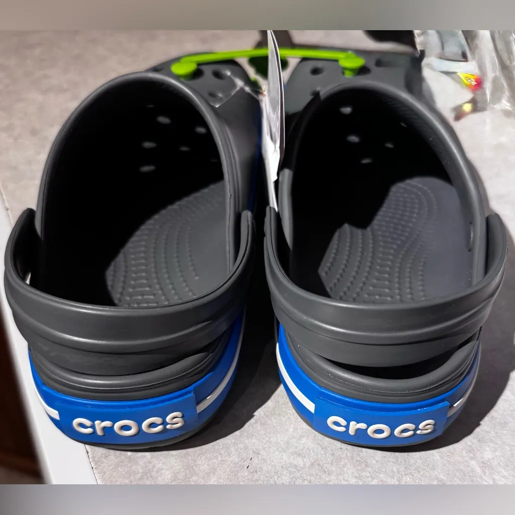 Crocs Crocband Clog Men 6 Women 8 Unisex Charcoal/Ocean Blue Gray NEW - Image 2