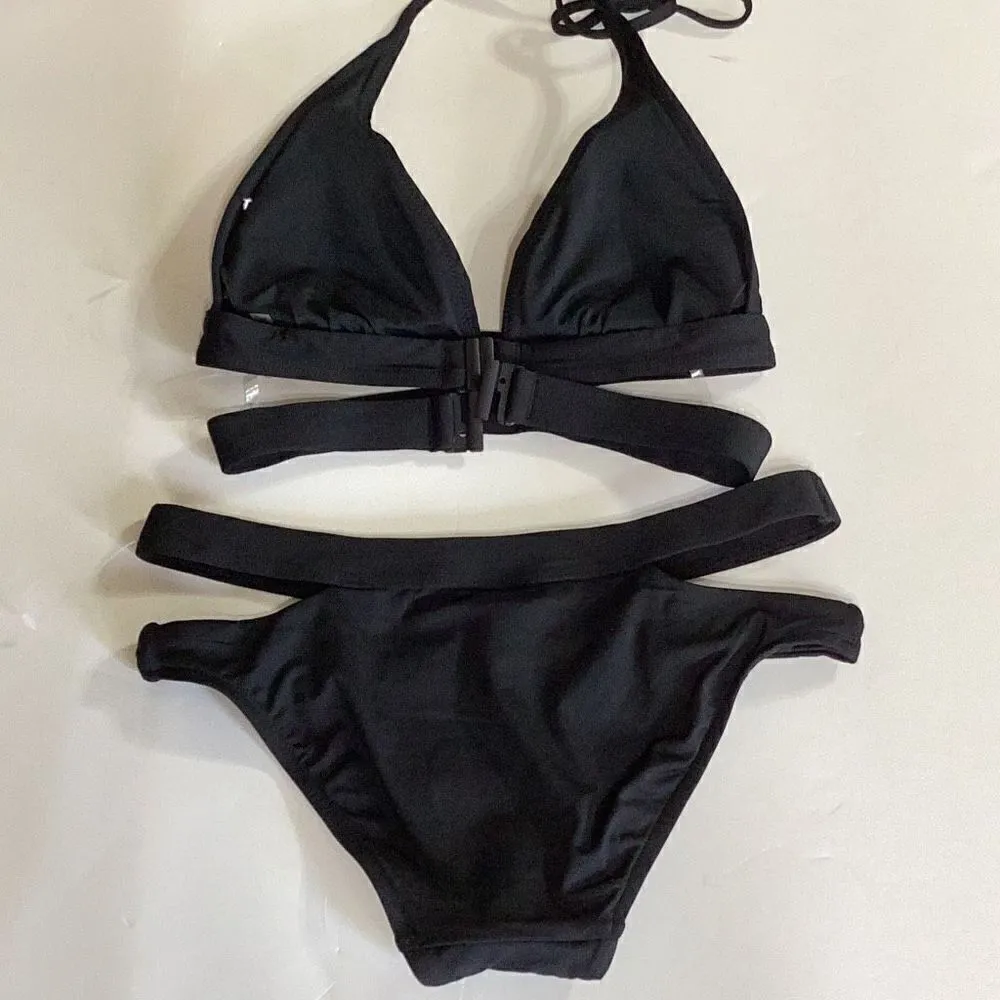 New. SEAFOLLY black strappy bikini set.  Small. Retails $176 - Image 6