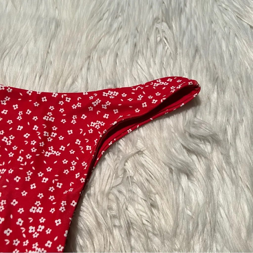 Reversible Bikini Bottom Red White Ditsy Floral High Cut - Image 7