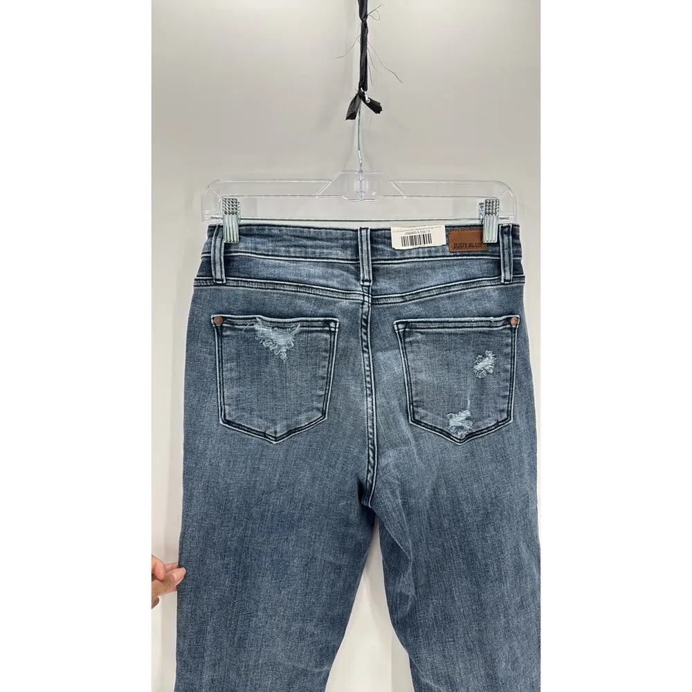 Judy Blue straight fit mid rise distressed raw hem casual western bohemian - Image 6