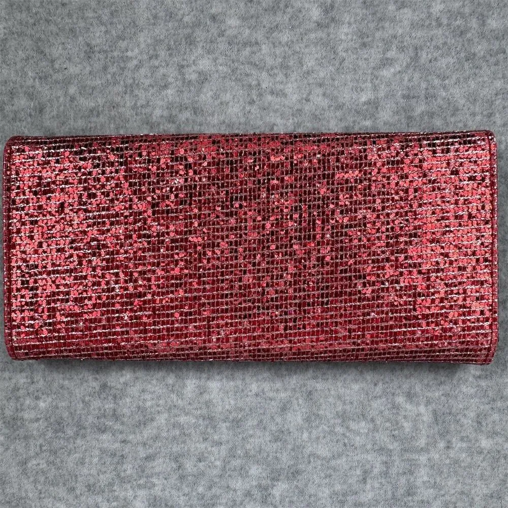 Red Glitter Trifold Wallet Clutch Evening Party Wedding - Image 2