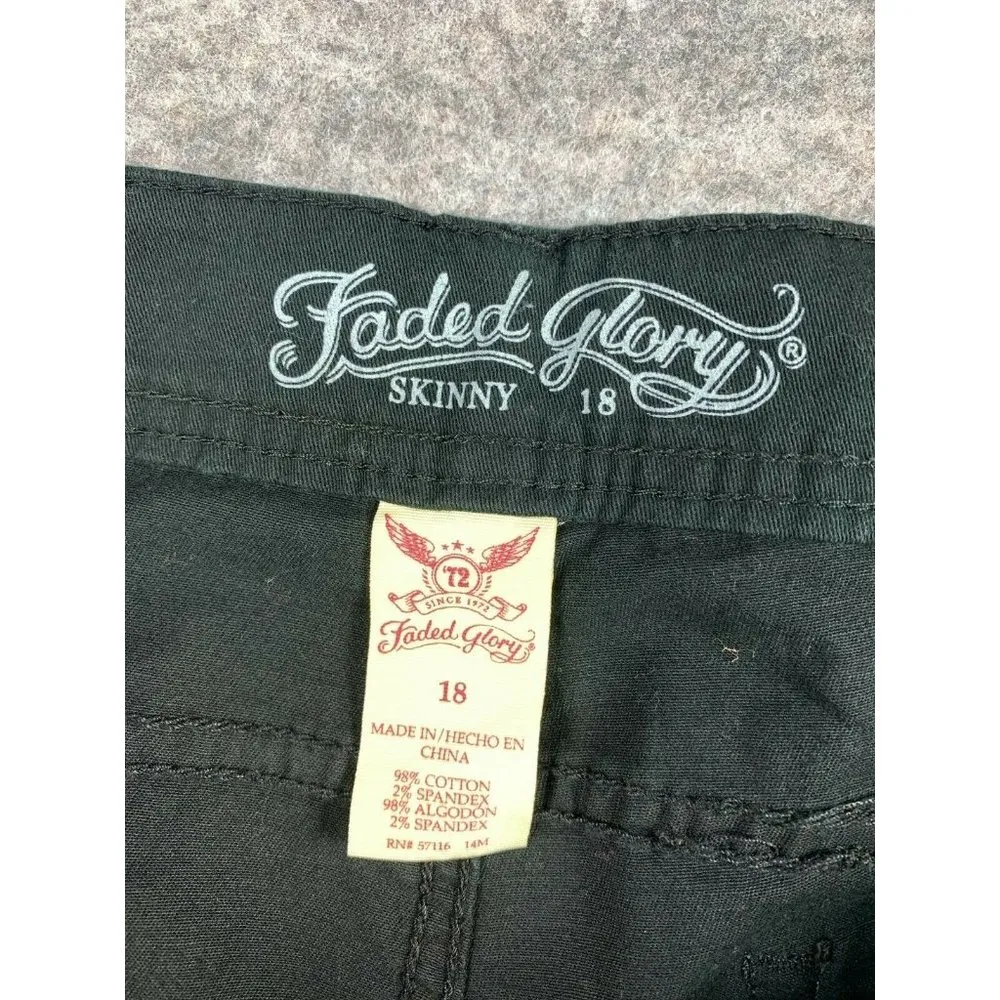 Faded Glory Sz 18 Skinny Womens Pants Black Zip Cotton Spandex Pockets NWOT Flat - Image 6