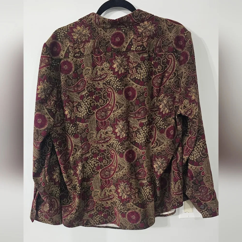 Suade Christopher & Banks Burgundy and Gold Paisley Shirt/Shacket Size XL,  1X - Image 7