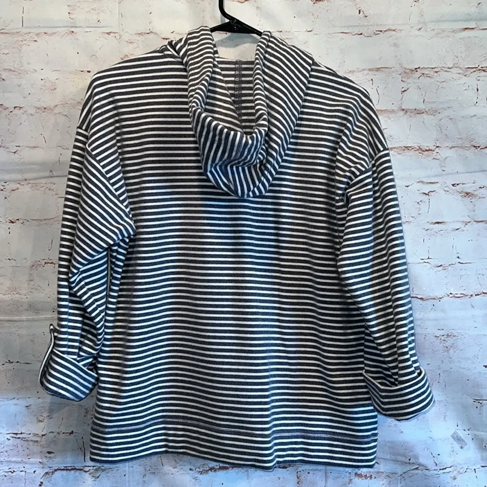 Ruby Road Jacket Women Petite Small PS Charcoal Grey White Striped Full Zip Hood - Image 5