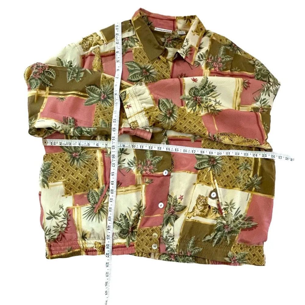 Vintage coastal Grandma Grannycore 100% silk cheetah tropical blouson jacket 16 - Image 8