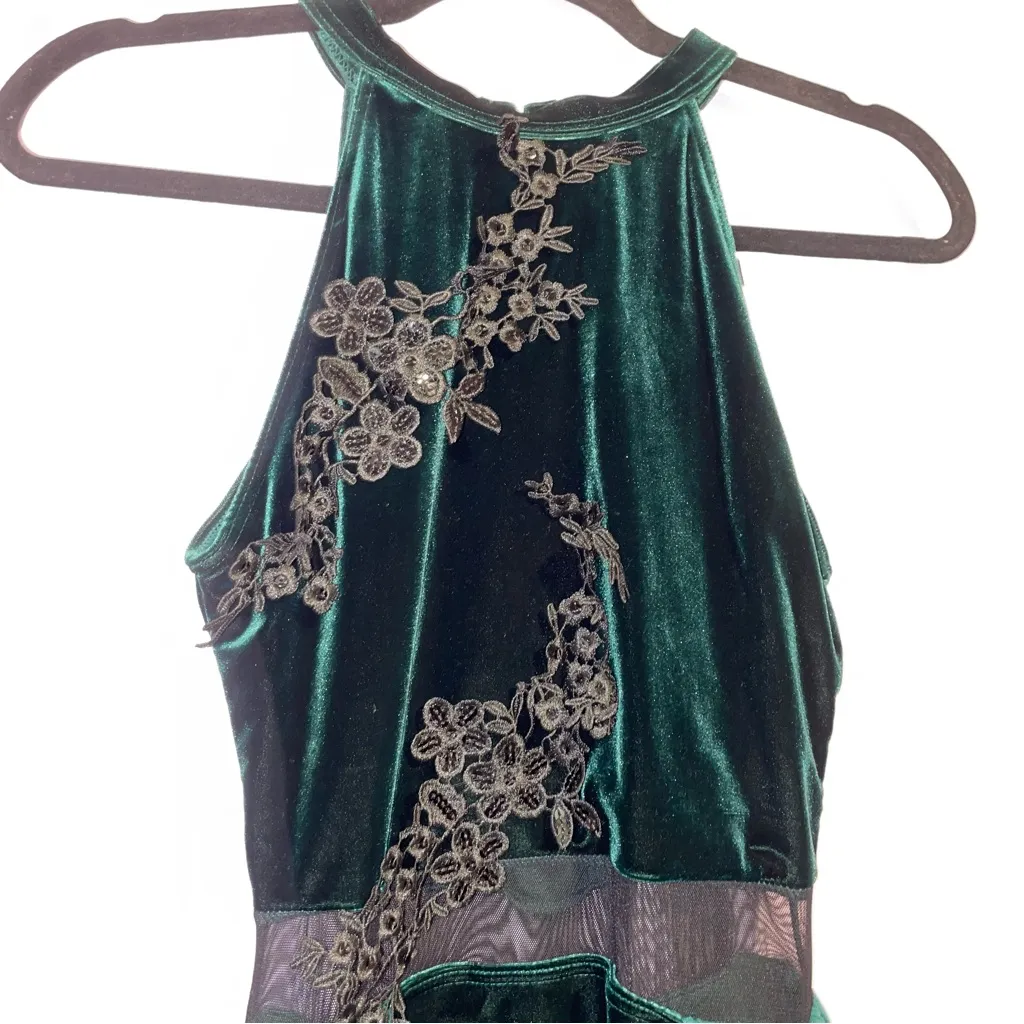 Weissman Dance Costume Velvet Leotard Dress Women M Mesh Skirt Performance Arts Green Size M - Image 2