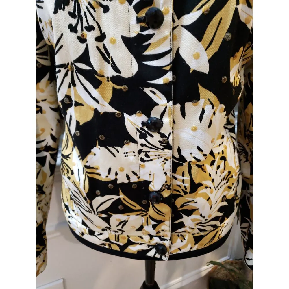 Redd Jeans Women's Blazer Funky Fun Jacket 8 Floral Sequin Button Up Stretch Black - Image 4