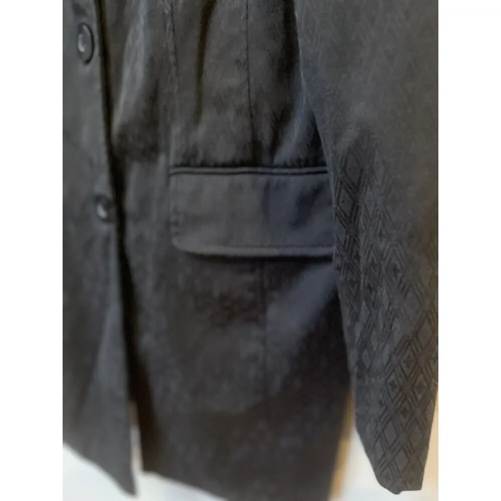 Worthington Women's Black Geometric Print Stretchy Button Up Trench Coat Size 14 - Image 4