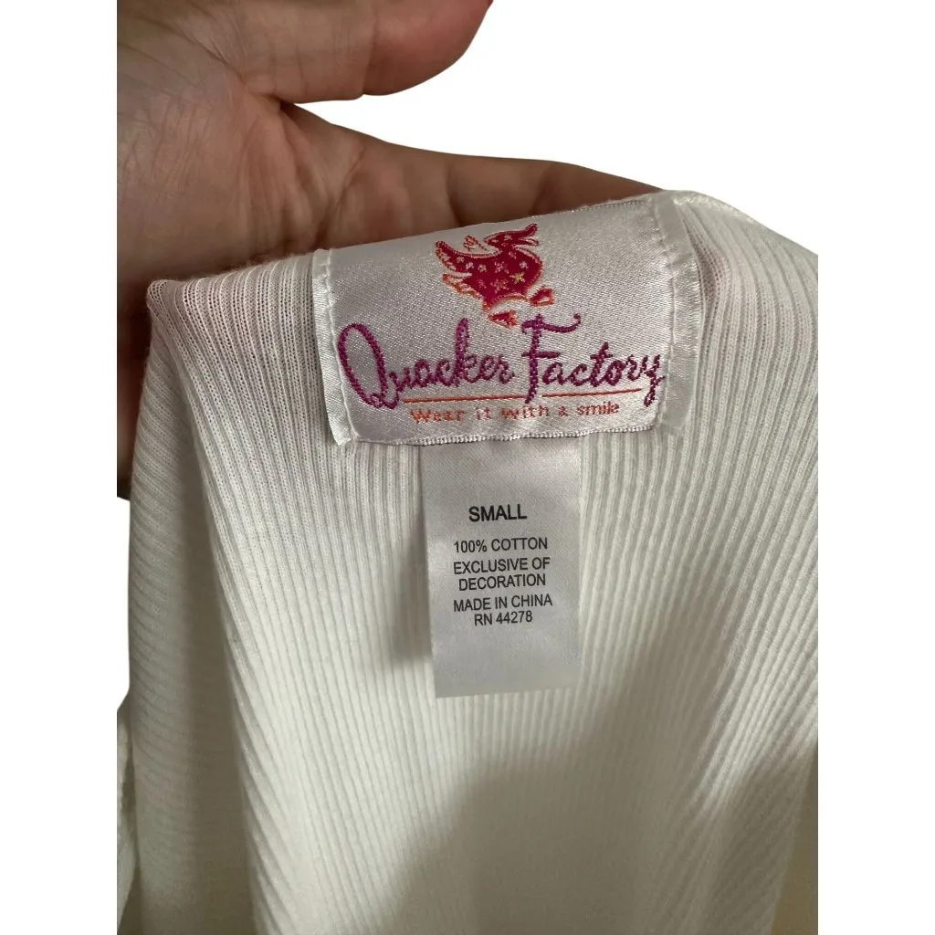 Quacker Factory  White Beaded Long Sleeve Top Size S - Image 6