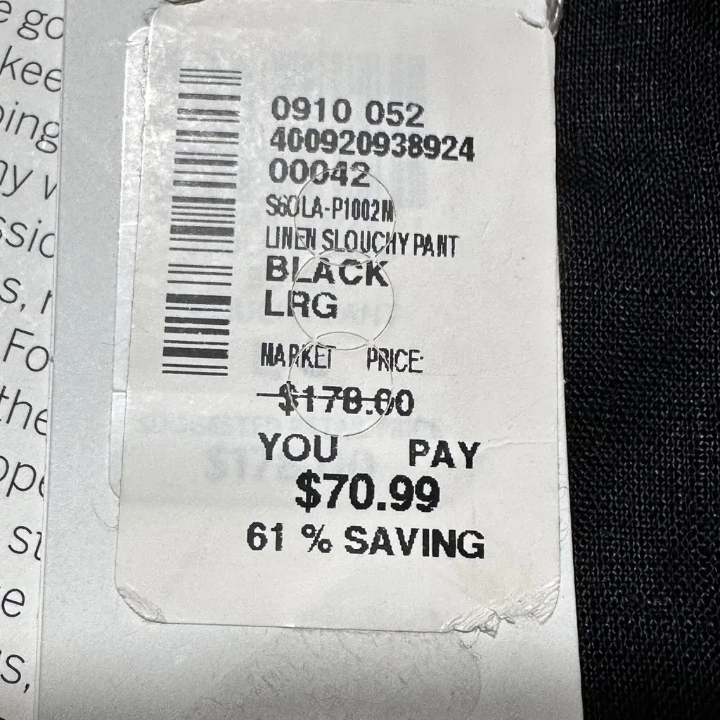 NWT Eileen Fisher Organic Linen Hi-Rise Slouchy Tapered Pants LG Black 31” Long - Image 6