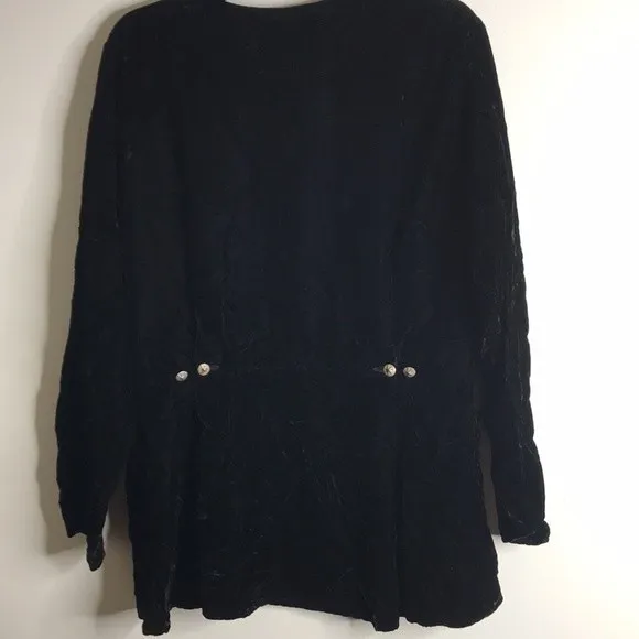 Jeanne Engelhart black velvet button down cardigan coat size medium - Image 9