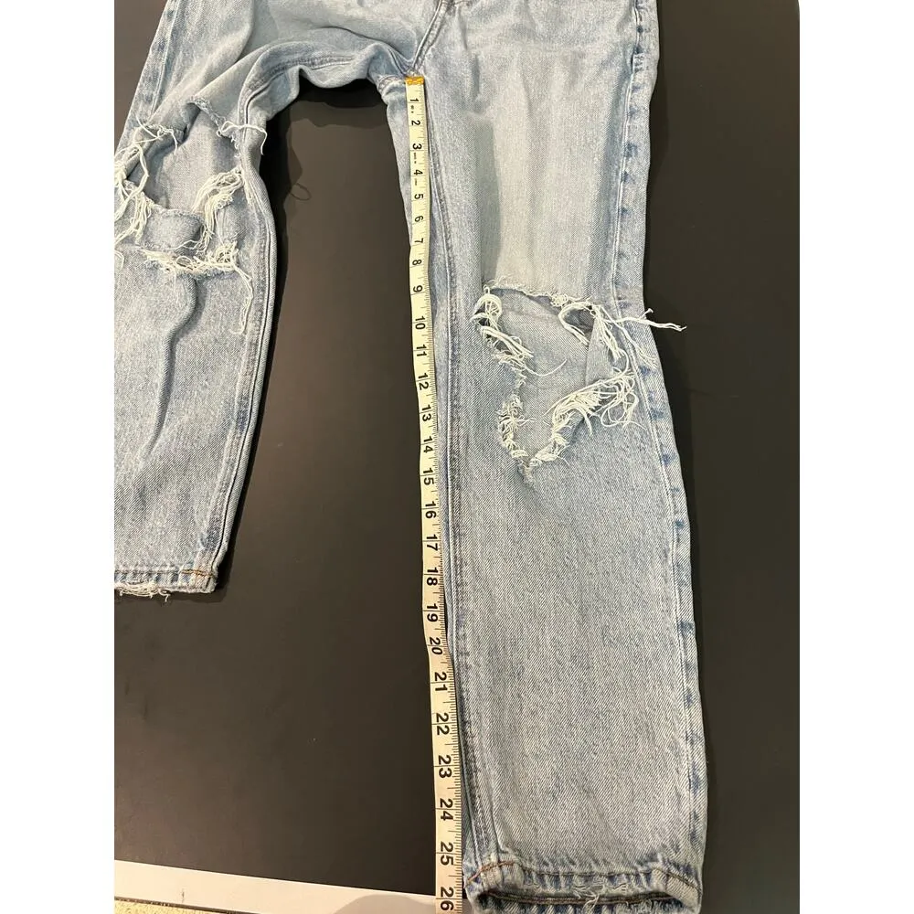 American Eagle Women's Size 0 Short Ripped Mom Jeans Light Blue Denim - Image 8