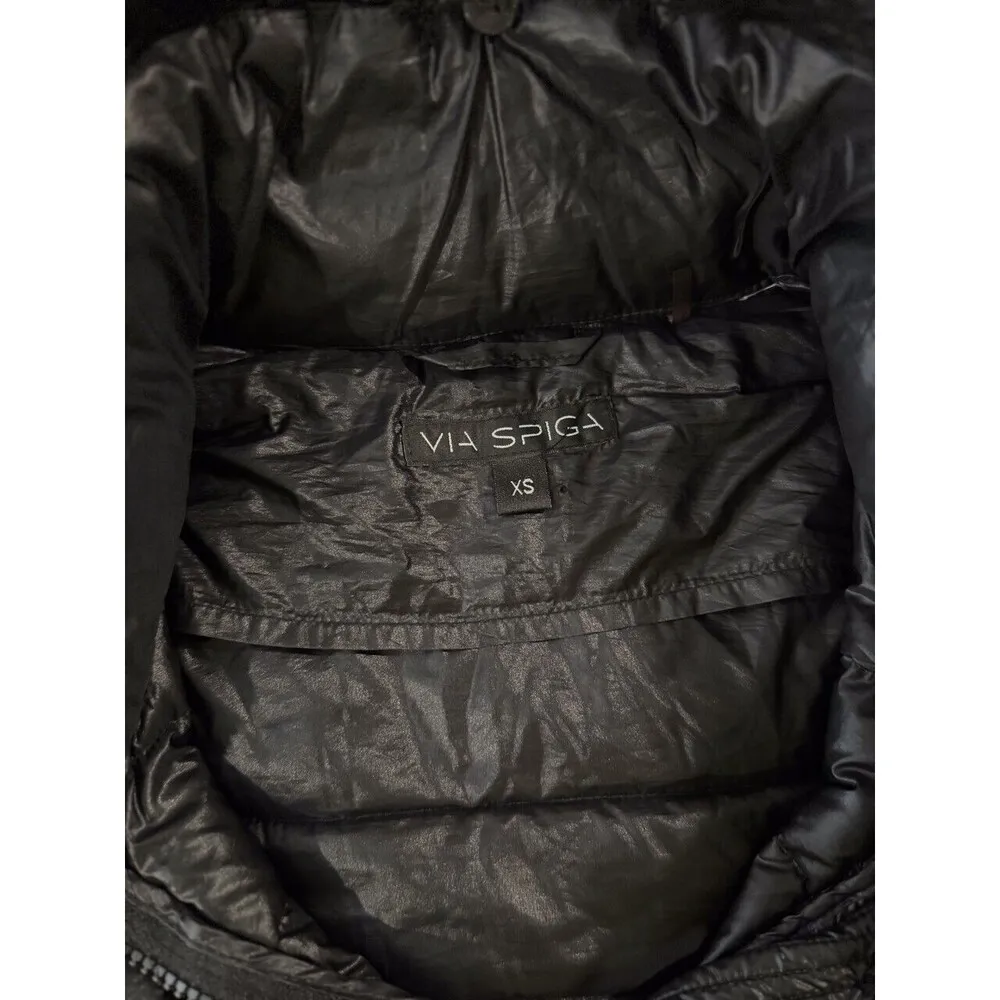 Via Spiga Womens Jacket Black Down Waterfowl Puffer Full Zip Quilted Outdoor XS - Image 3