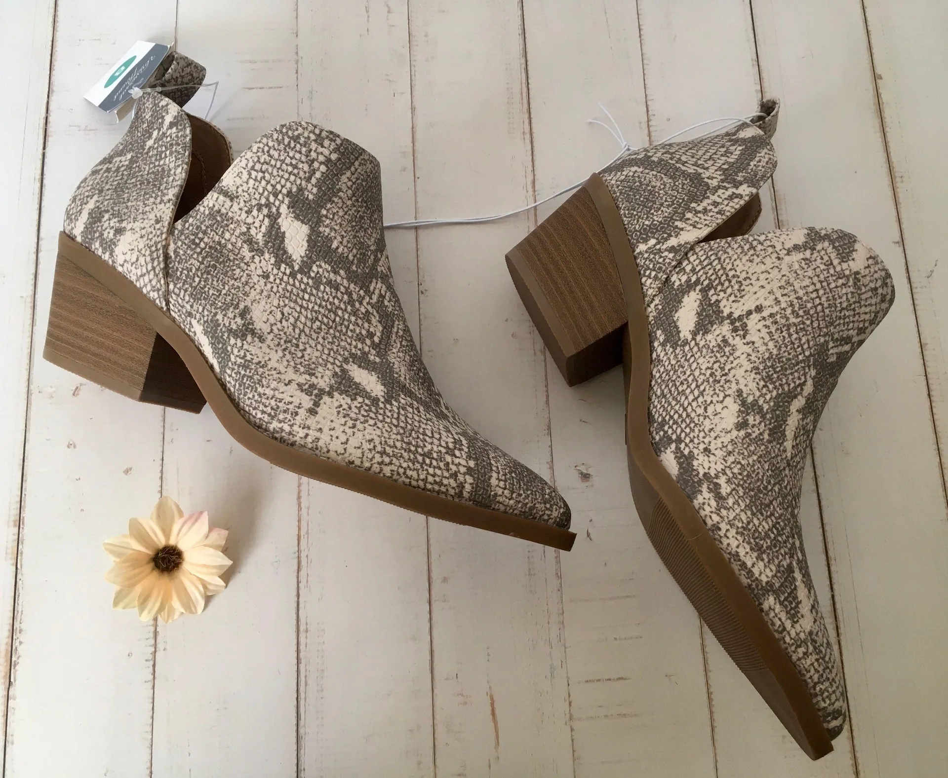 Snake Print Ankle Boots, Size 8 White - Image 4