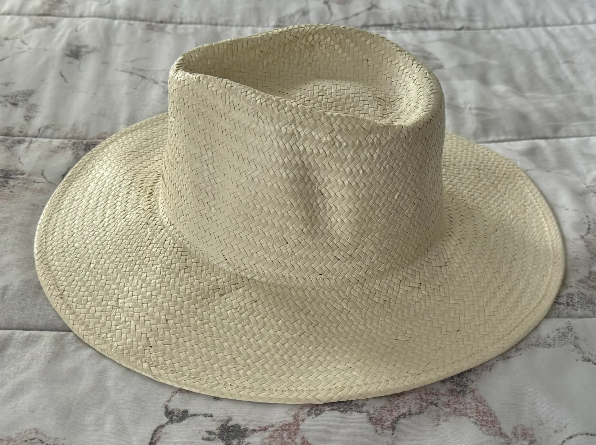 Woven Beige Tan Wide Brim Summer Fedora Hat, one size - Image 8