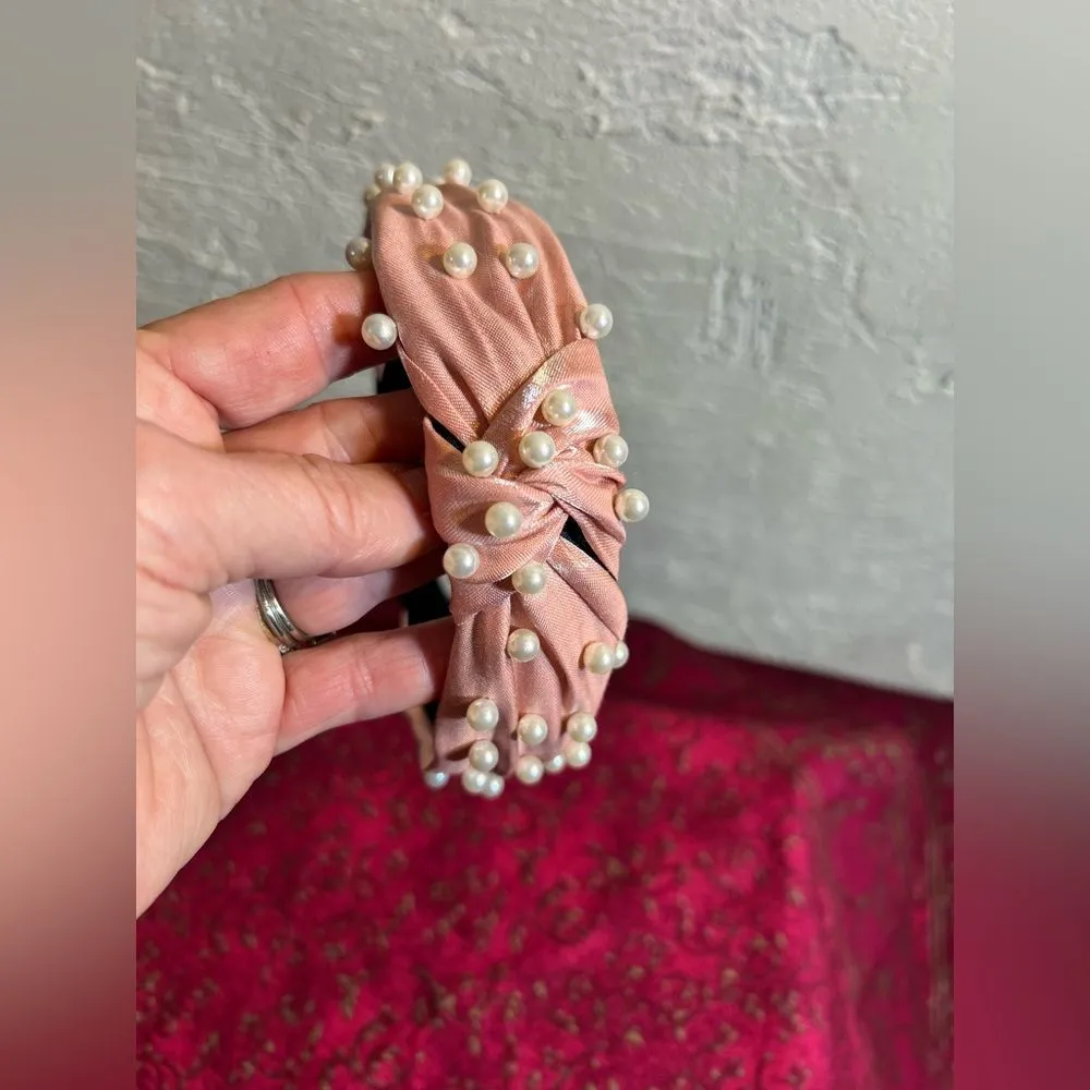 Headband, NEW, blush pink with pearls - Image 6