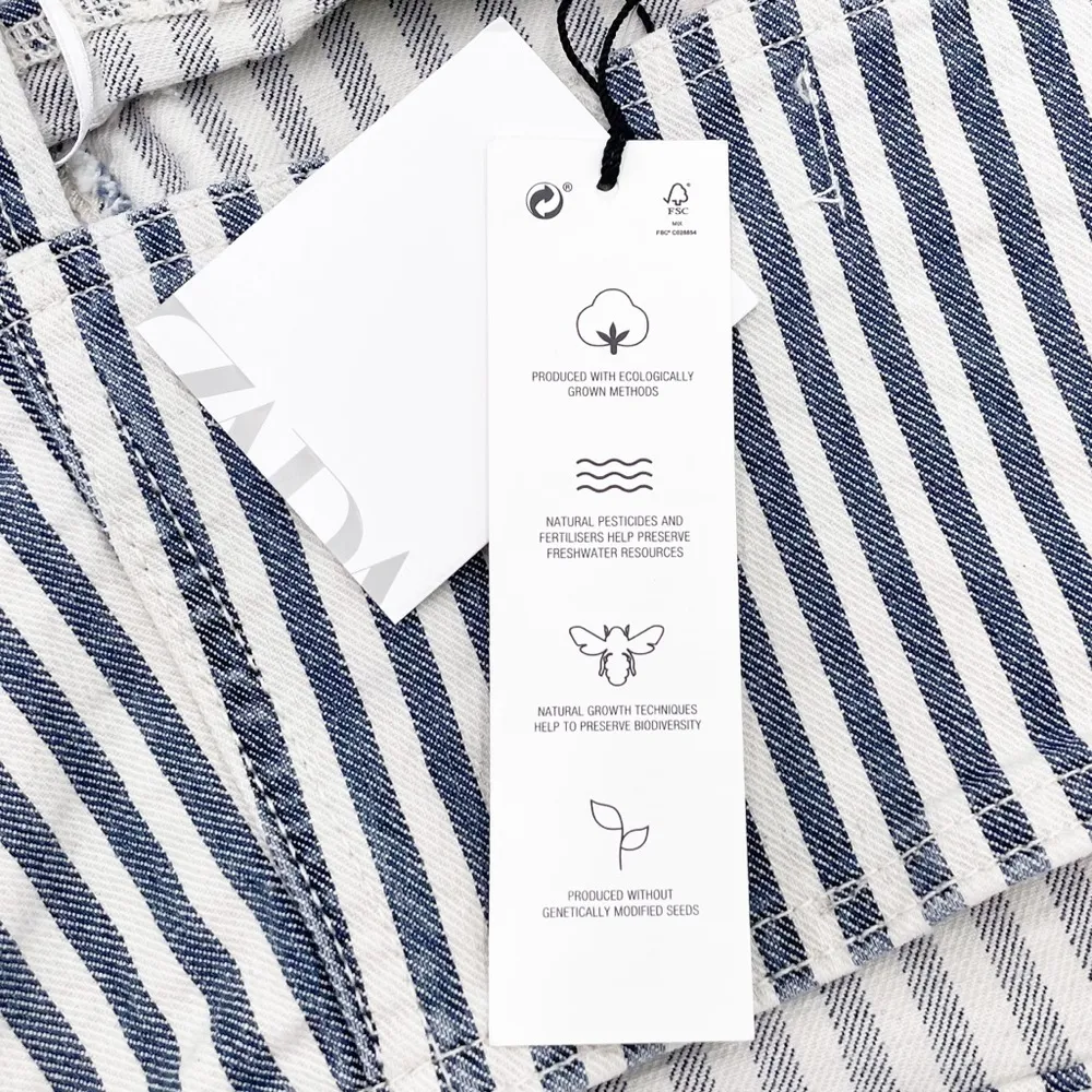 NEW Zara Striped Denim Crop Top Blue & White Sleeveless Square Neck Size Medium - Image 8