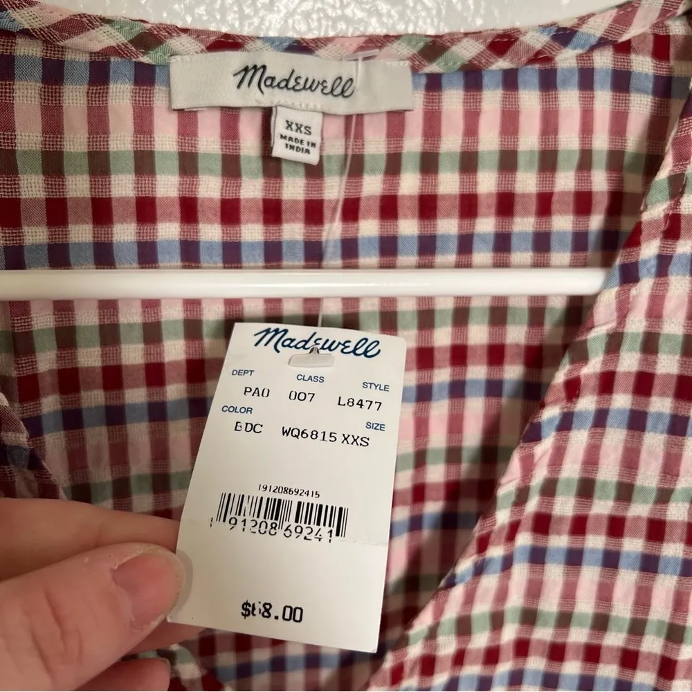 Madewell Novel Tie Front Blouse Blossom Deep Crimson Gingham - Image 15