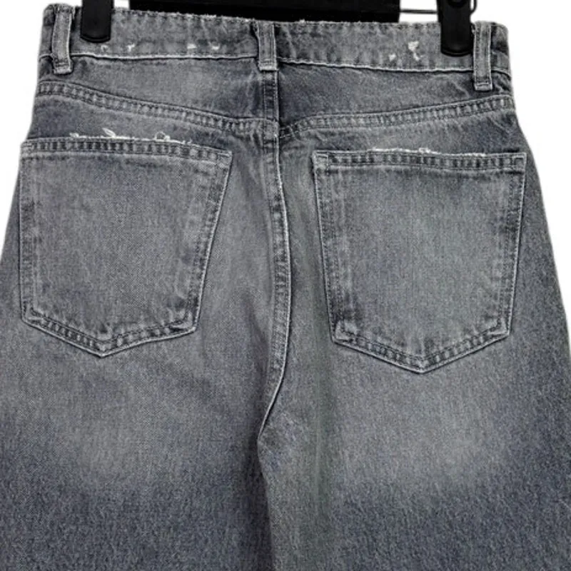 ZARA Wide Leg High Rise Vintage Distressed Cropped Jeans 2 Rinsed Black #3900 - Image 12