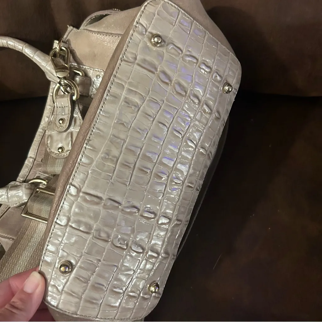 Brahmin Mini Schooner Satchel shoulder bag in warm grey versatile convertible - Image 7