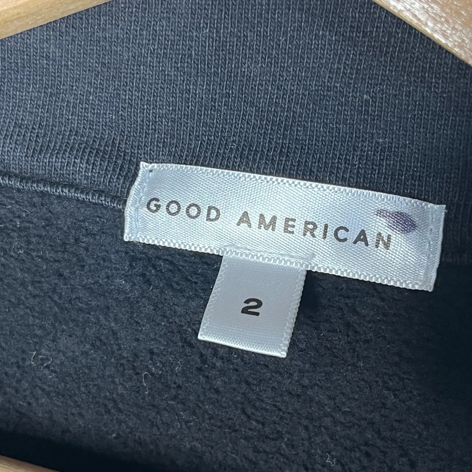 Good American Women's Black Cropped Fleece Polo Sweatshirt Top Size 2 / Medium - Image 4