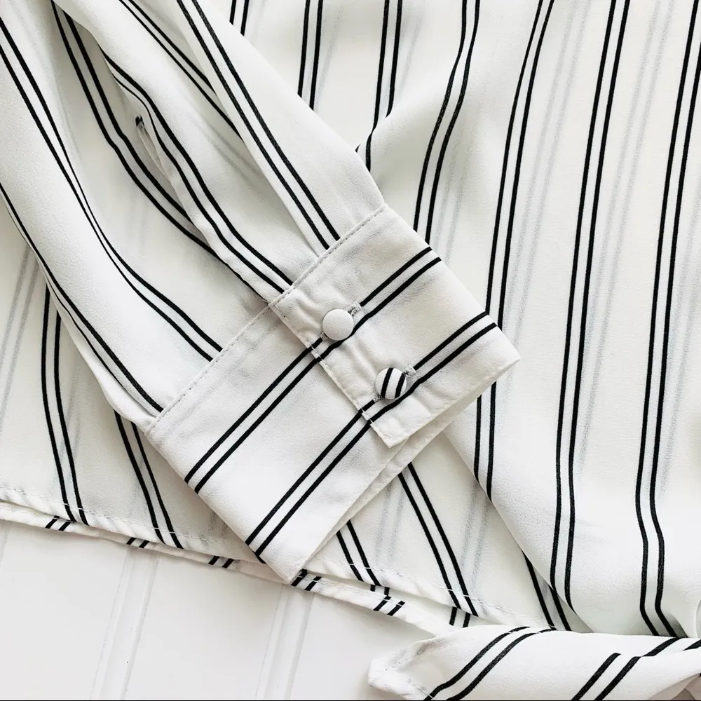 White Stripe Front Tie Blouse - Image 6