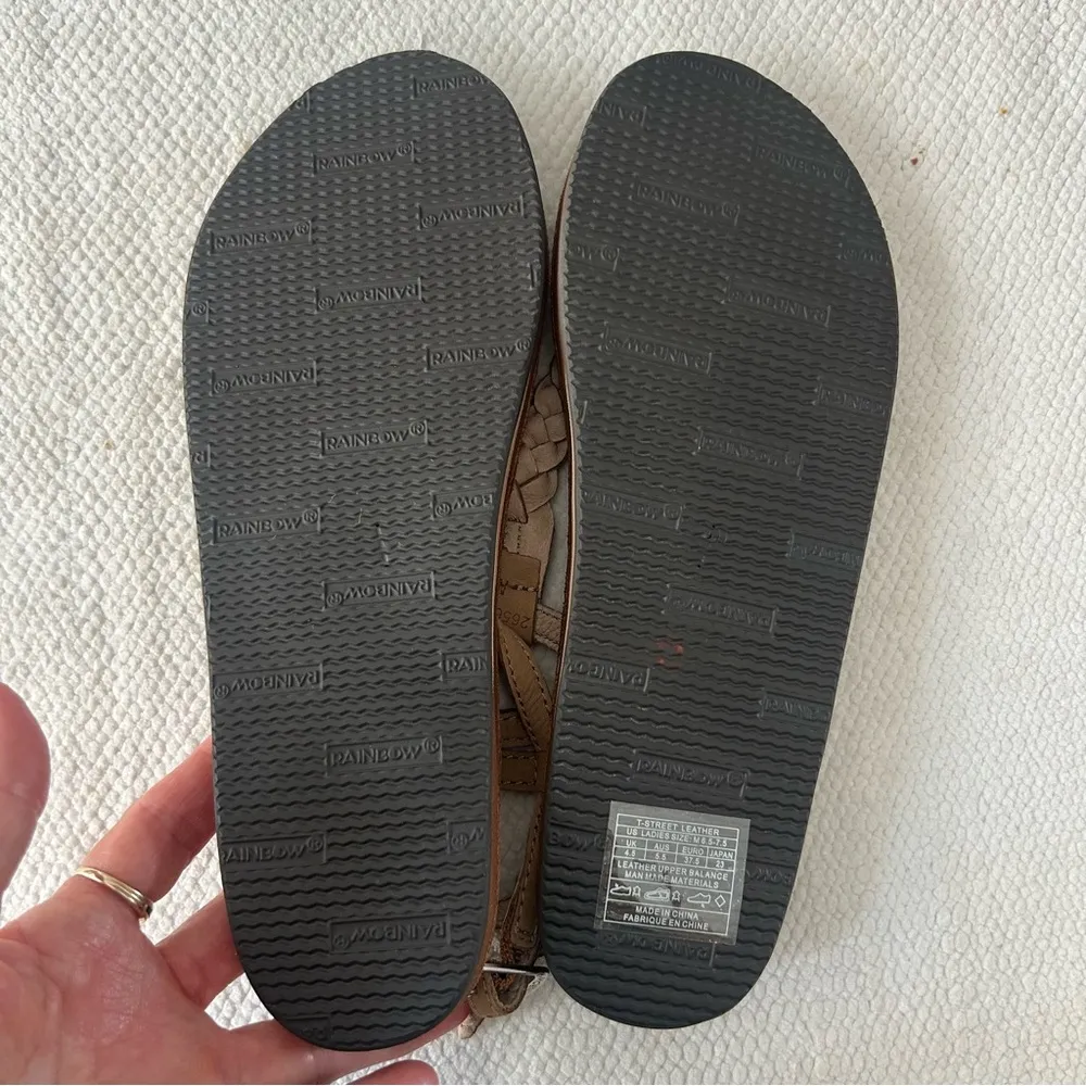 Rainbow Tan Braided T-Strap Sandals - Image 3