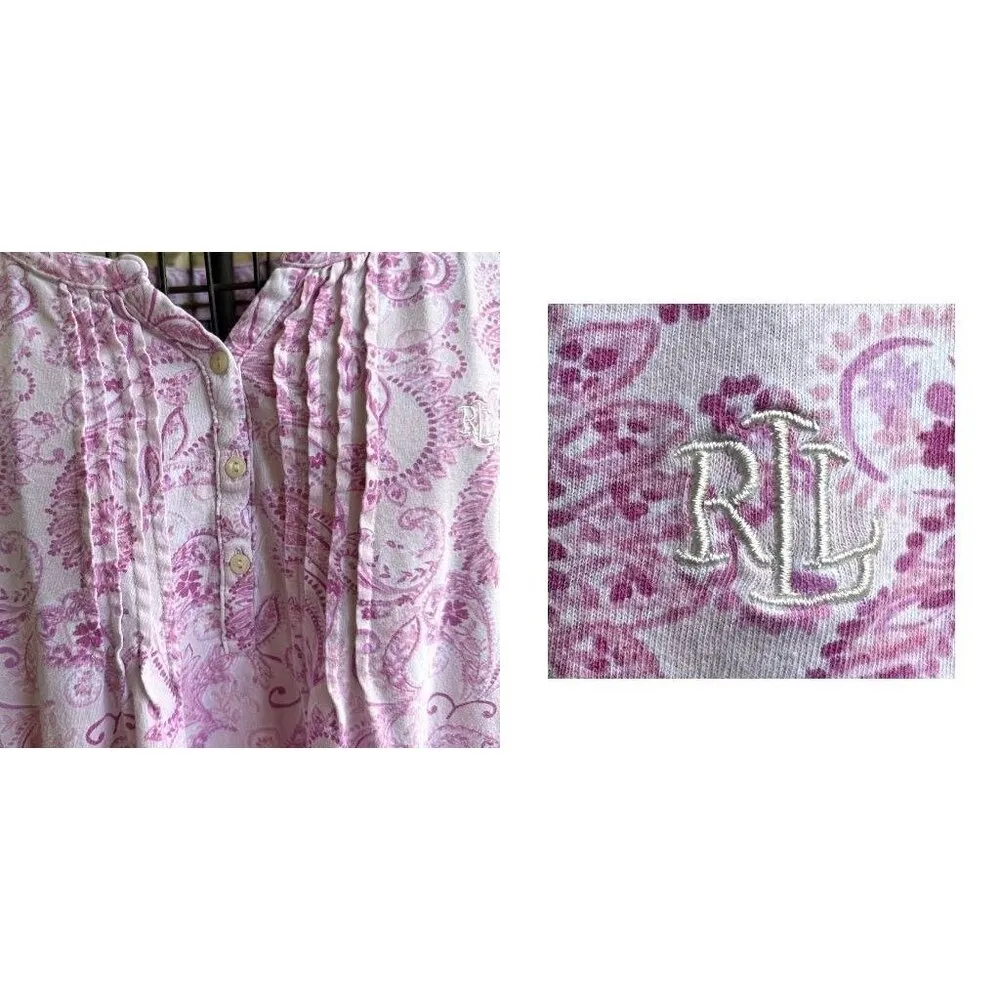 Lauren Ralph Lauren Nightgown LargeRetro Sleep Shirt Floral Monogram Cot… Pink Size undefined - Image 4