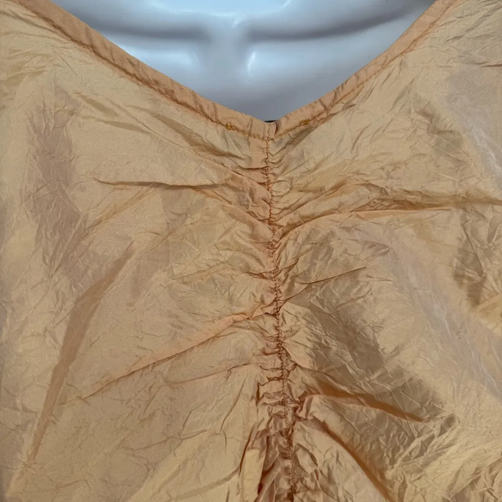 Judy Tampa Steampunk Fairycore Ruch Metallic Long Sleeve 100% Silk Size Small Tan - Image 5