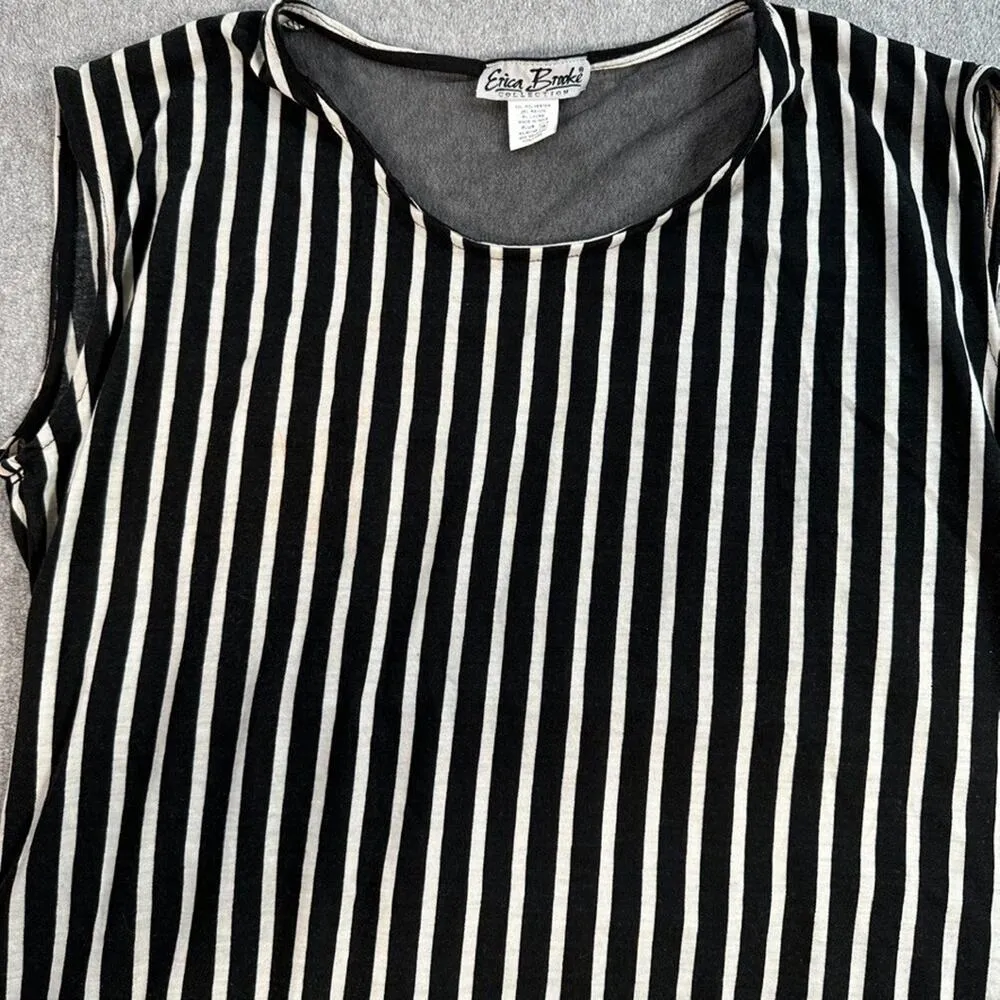Erica Brooke Collection High Low Dress Size 18 Black White Stripe Sheer Panel - Image 3