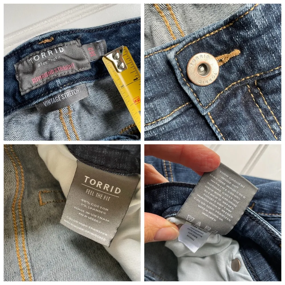 TORRID Vintage Stretch Boyfriend Straight Jeans Dark Blue 16R 28L Mid Rise - Image 7
