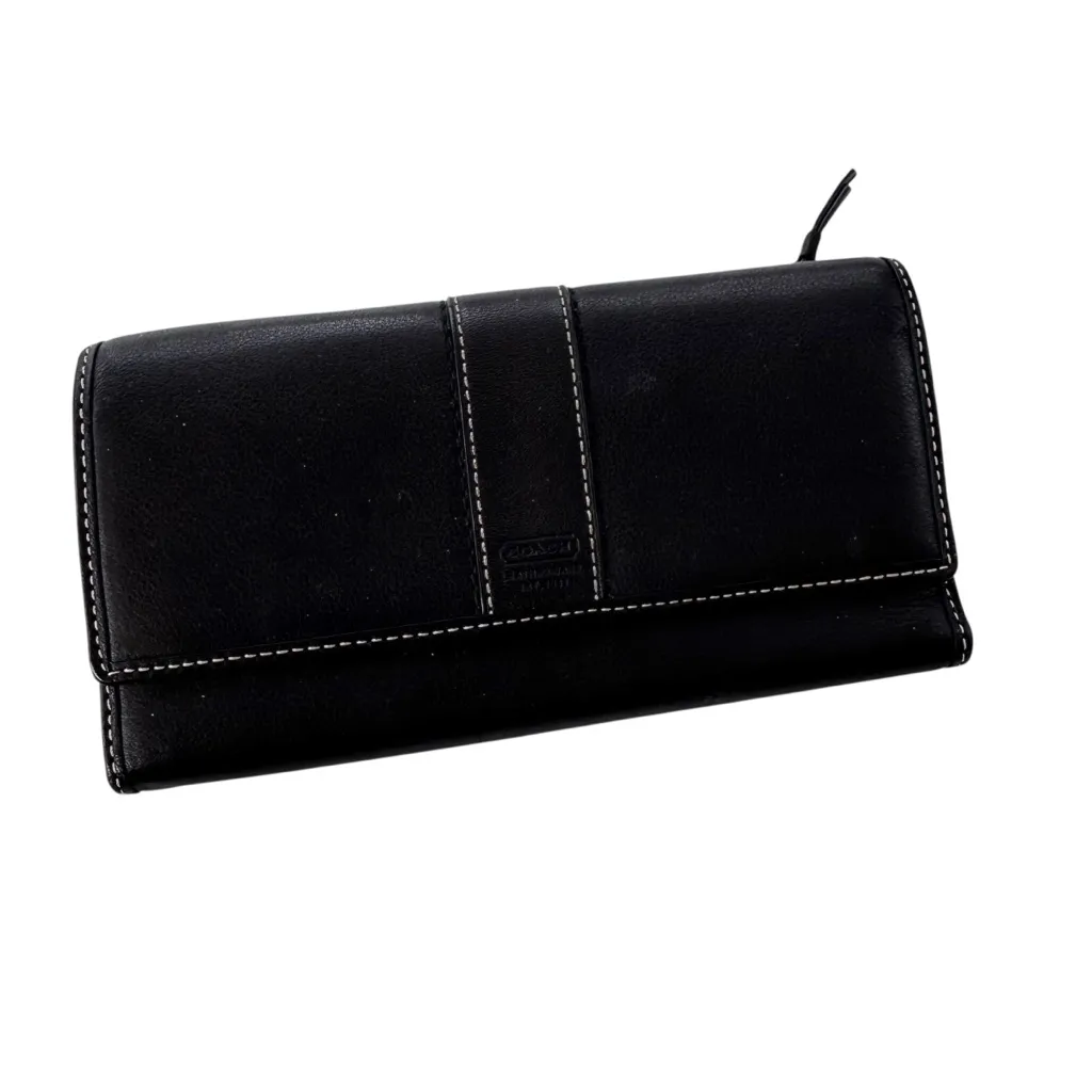 Vintage Coach Hamptons Leather Tri Fold Wallet Black - Image 2