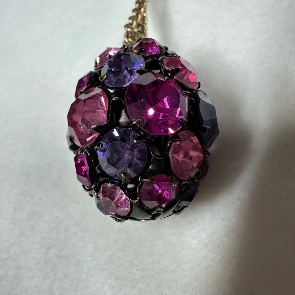 Vintage 24" Caged EGG Shape PENDANT NECKLACE Purple Pink PARTY Flapper Like - Image 10