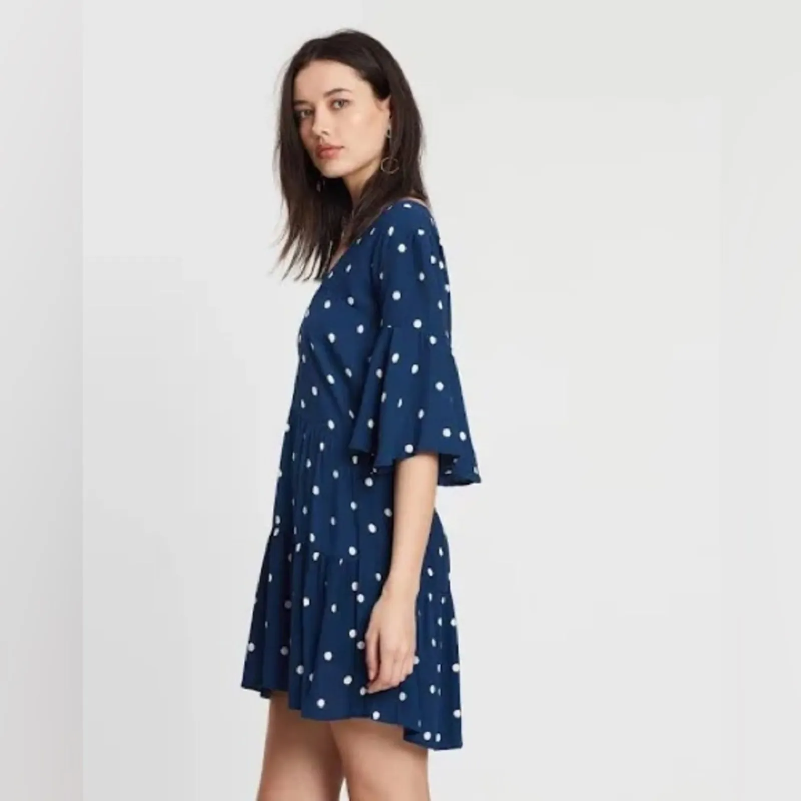 Faithfull The Brand Fresa Ronja Dot Vintage Blue Tiered Mini Dress Size Small - Image 2